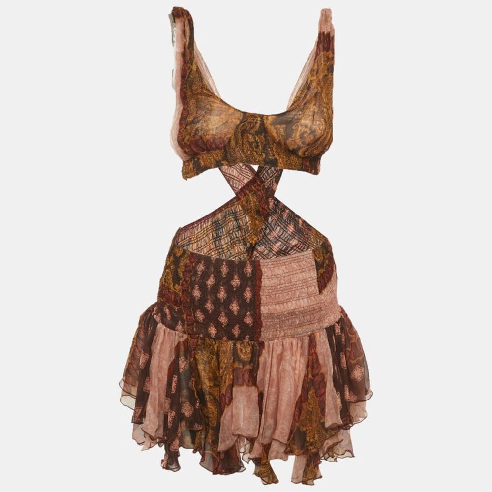 Donde Esteban Multicolor Silk Chiffon Estrellitas Mini Dress Xs